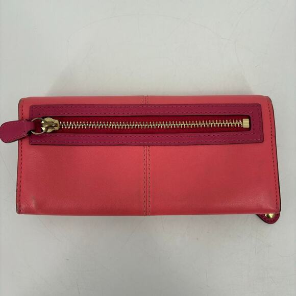 Coach Leather Bonnie Slim Envelope Wallet Double Zipper Coral and Pink 8 Inch - Picture 11 of 13
